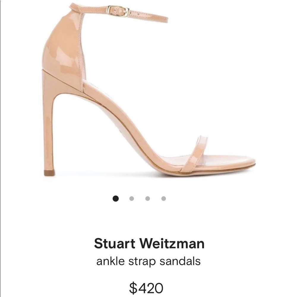 Stuart Weitzman Nudistong Ankle Strap Heel sandal patent leather Adobe beige s 7